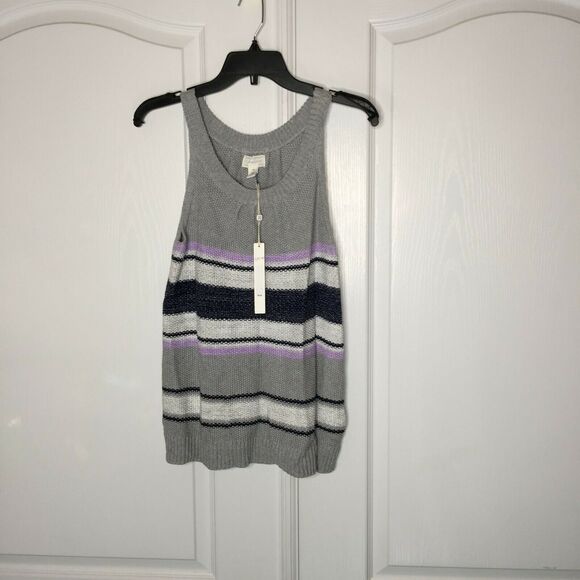 Caslon Ribbed Knit Striped Pullover Tank Top Sweater Sleeveles Crew Neck X-Small - Picture 5 of 8